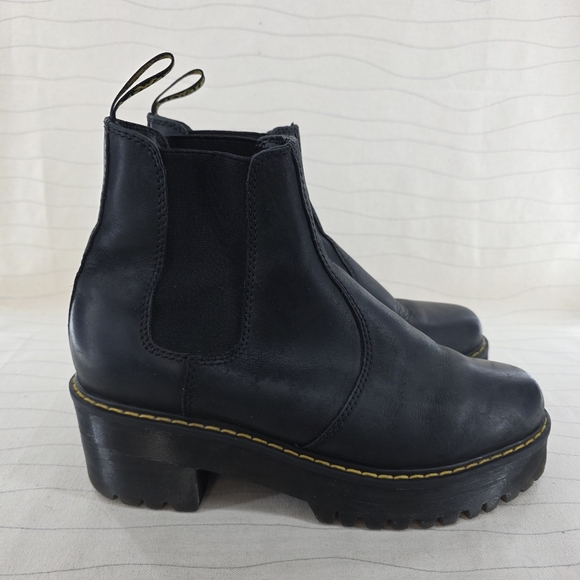Dr Martens Womens Rometty Burnished Black Leather Platform Chelsea Boots Size 9 - Picture 1 of 14